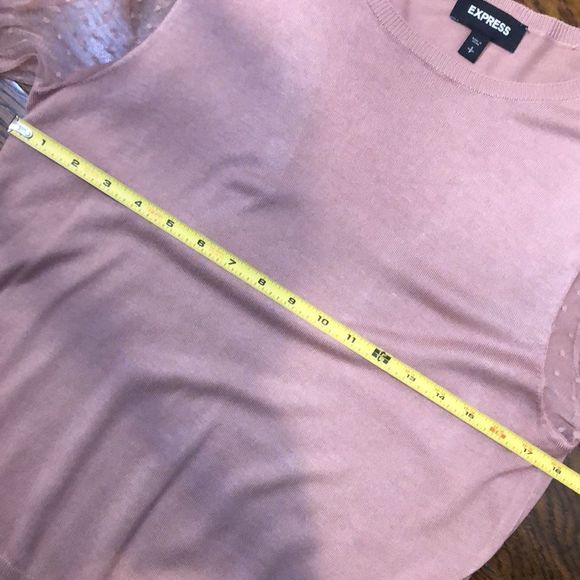 EXPRESS Dusty Rose Long Knit Sweater w Alternating Shear & Ruffle Sleeve Panels - Picture 6 of 9